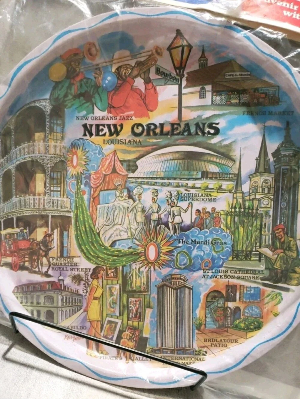 Vtg New Orleans Metal Tray Wall Plaque With 6 Coasters New Sealed